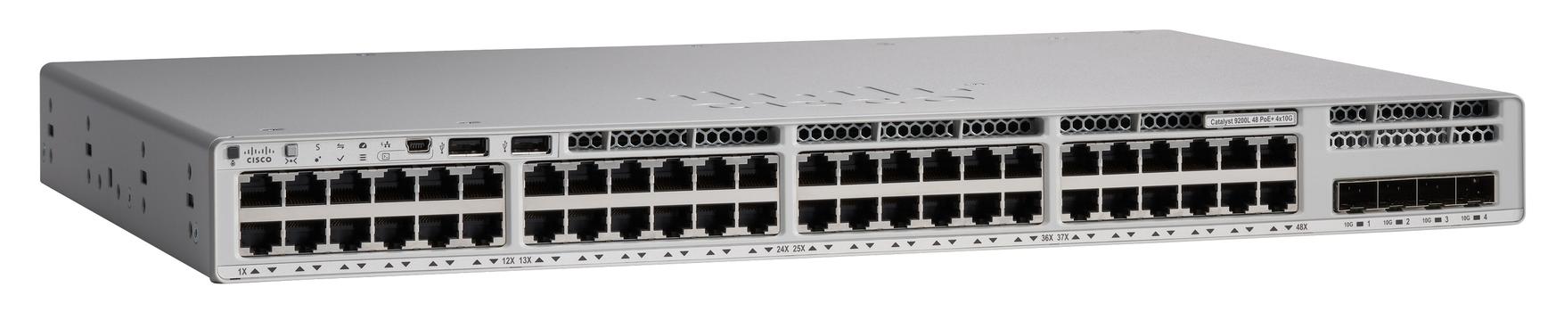 CISCO Catalyst 9200L - Network Essentials - switch - L3 - Managed - 48 x 10/ 100/ 1000 (PoE+) + 4 x 10 Gigabit SFP+ - rack-mountable - PoE+ (C9200L-48P-4X-E)