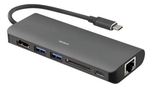 DELTACO IMP USB-C dockning HDMI RJ45 2xUSB A (USBC-1266)