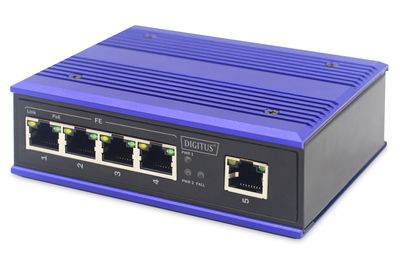 DIGITUS Industrial 4-port Fast Ethernet PoE Switch 1 uplink port,DIN rail, extend. temp. range (DN-650107)