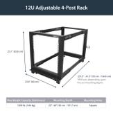 StarTech 12U 19" Open Frame Server Rack, 4 Post Adjustable Depth 23-41" Mobile, Free Standing Rolling Network/ Computer Equipment Data Rack, Dell PowerEdge,  HP ProLiant ThinkServer - Adjustable Server Rack (4PO (4POSTRACK12U)