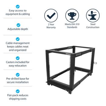 STARTECH 12U Server Rack - Open Frame Adjustable Depth 4 Post Rack (4POSTRACK12U)