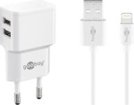 Goobay Dual Apple Lightning charger set 2.4 A, white, 1 m - power unit with 2 USB ports and Apple Lightning cable (44979)