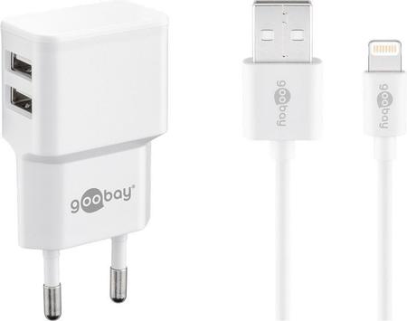 Goobay Dual Apple Lightning charger set 2.4 A, white, 1 m - power unit with 2 USB ports and Apple Lightning cable (44979)