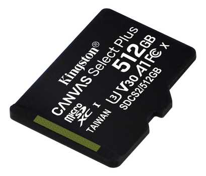 KINGSTON Canvas Select Plus - Flash memory card - 512 GB - A1 / Video Class V30 / UHS Class 3 / Class10 - SDXC UHS-I (SDCS2/512GBSP)