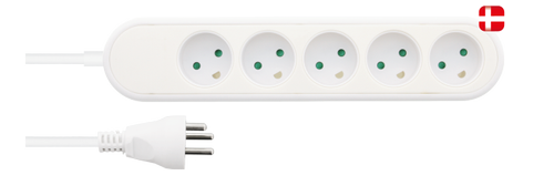 Nordic Quality Danish power outlet with 5 grounded sockets, PVC cable (322174)