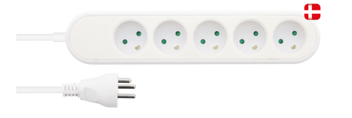 NORDIC QUALITY Danish power outlet with 5 grounded sockets, PVC cable (322174)