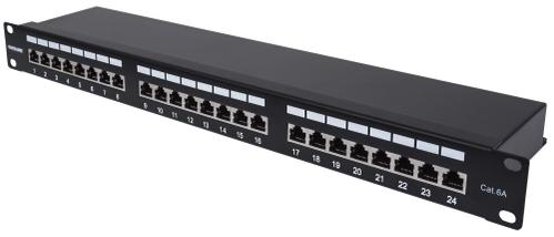 INTELLINET INT Patch Panel, 19", Cat6A, 24-Port, Shielded, 1 U, Black (720861)