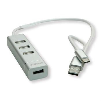 ROLINE USB2.0 Notebook Hub, 4 Ports, Type A + C Connection Cable (14.02.5037)