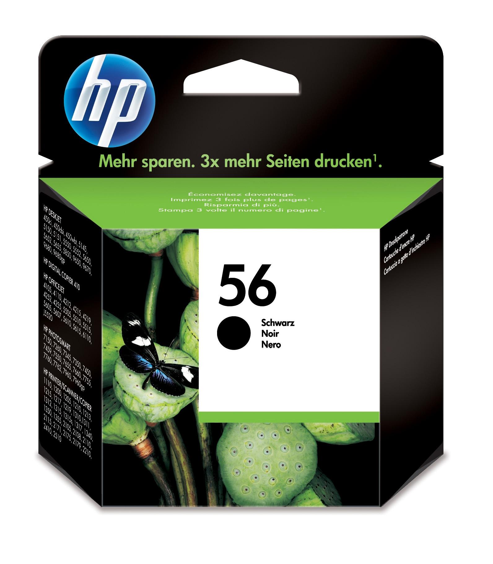 HP 56 - C6656AE - 1 x Black - Ink cartridge - For Deskjet 51XX, Officejet 42XX, 56XX, J5508, J5520, Photosmart 7550, 11XX, 12XX, 13XX | Synigo