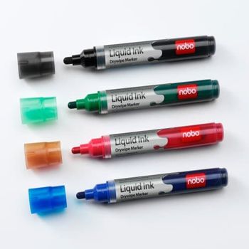 NOBO Liquid Ink Whiteboard Marker Bullet Tip 3mm Line Assorted Colours (Pack 6) 1901077 (1901077)