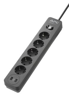 APC Essential SurgeArrest 5 Outlet 2 USB Ports Black 230V Germany (PME5U2B-GR)