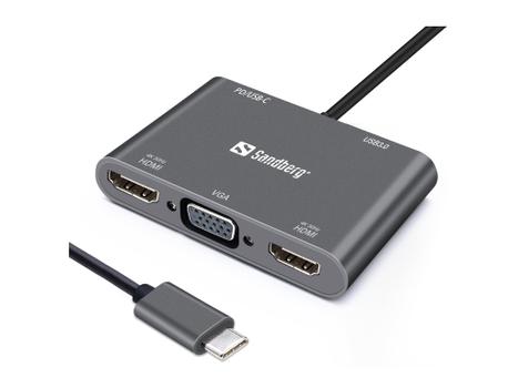 SANDBERG USB-C Dock 2xHDMI+1xVGA+USB+PD (136-35)