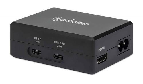 MANHATTAN Smart Video Power Delivery Charging Hub, Multiport Dock with One HDMI Port, One USB-C Power Delivery Port up to 45 W, One USB-C Port up to 5 V/1 A, Two USB 3.2 Gen 1 Type-A Ports, Black (130554)