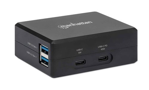 MANHATTAN Smart Video Power Delivery Charging Hub, Multiport Dock with One HDMI Port, One USB-C Power Delivery Port up to 45 W, One USB-C Port up to 5 V/1 A, Two USB 3.2 Gen 1 Type-A Ports, Black (130554)