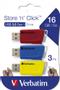 VERBATIM Store N Click USB 3.0 3x 16GB Red, Blue & Yellow (49306)