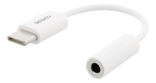 DELTACO USB-C to 3.5 mm female, 10 cm, retail package, passive, white (USBC-1144)