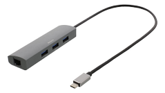 DELTACO USB-C Hub and Network Adapter, USB-C ha, RJ45 ho, 3xUSB-A 3.0