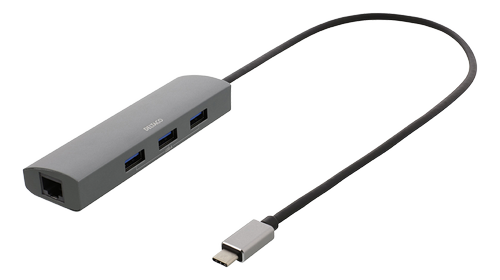 DELTACO USB-C Hub and Network Adapter, USB-C ha, RJ45 ho, 3xUSB-A 3.0 (USBC-1294)