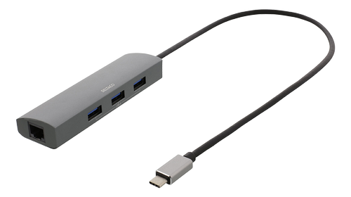 DELTACO USB-C Hub - RJ45, 3x USB-A (USBC-1294)