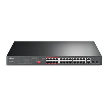 TP-LINK 26-Port 10/ 100Mbps PoE+ Switch 24 10/ 100Mbps PoE+ Ports 2 Gigabit RJ45 Ports 2 Combo SFP Slots 802.3at/ af 250W PoE (TL-SL1226P)