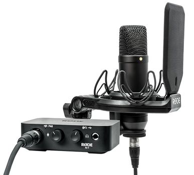 RØDE NT1 + Ai-1 Complete Studio Kit innehåller:  nt1 mic, ai-1 audio, smr shock mount, pop filter, xlr - usb kabel (NT1/AI1KIT)