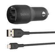 BELKIN Dual USB-A Car Charger 24W + Lightning to USB-A Cable (MFi) /CCD001bt1MBK