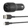 BELKIN Dual USB-A Car Charger 24W + Lightning to USB-A Cable (MFi) / CCD001bt1MBK