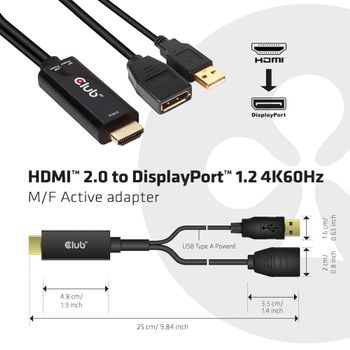 CLUB 3D Adapter HDMI 2.0 > DP 1.2 4K@60Hz HDR aktiv St/Bu retail (CAC-1331)