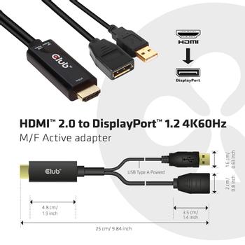 CLUB 3D HDMI to DisplayPort 4K60Hz M/F Active Adapter (CAC-1331)