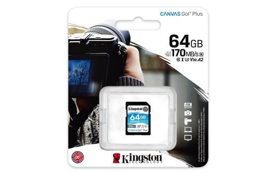 Kingston Canvas Go! Plus - flashminnekort - 64 GB - SDXC UHS-I (SDG3/64GB)