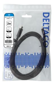 DELTACO Kbl USB 2.0 USB-C - USB-C 3A 2m Black (USBC-2002)