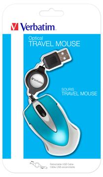 Verbatim Go Mini Optical Travel Mouse - Mus - høyre- og venstrehåndet - optisk - kablet - USB - karibisk blå (49022)