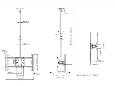 MULTIBRACKETS Public Ceilingmount Large BtoB 1500mm TUV Max800x600 (7350022735491)