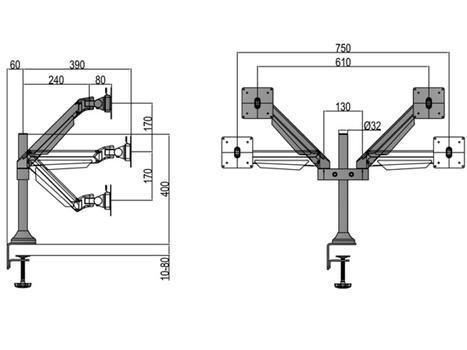 MULTIBRACKETS VESA Gas Lift Arm Dual Black 15inch-32inch 3-7,5kg 75x75-100x100 (7350022737204)