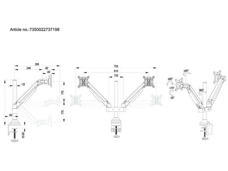 MULTIBRACKETS VESA Gas Lift Arm Dual Silver 15inch-32inch 3-7,5kg 75x75-100x100 (7350022737198)