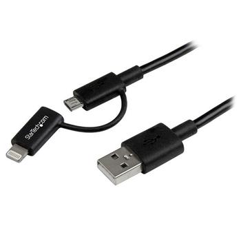 STARTECH StarTech.com 1m (3 ft) Black Apple 8-pin Lightning Connector or Micro USB to USB Combo Cable for iPhone iPod iPad - Charge and Sync Cable (LTUB1MBK) - Charging / data cable - USB male to Micro-USB Typ (LTUB1MBK)