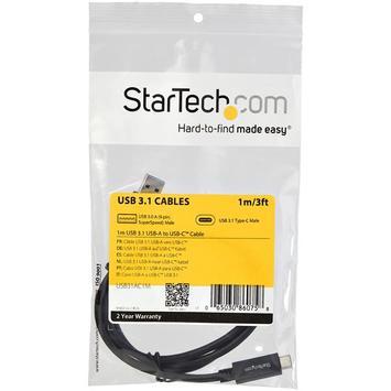 StarTech 3 ft 1m USB to USB C Cable - USB 3.1 10Gpbs - USB-IF Certified (USB31AC1M) - USB type C-kabel - 24 pin USB-C til USB-type A - 1 m (USB31AC1M)
