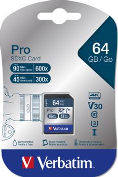 VERBATIM SECURE DIGITAL CARD SDHC PRO UHS-I 64GB CLASS 10 EXT (47022)