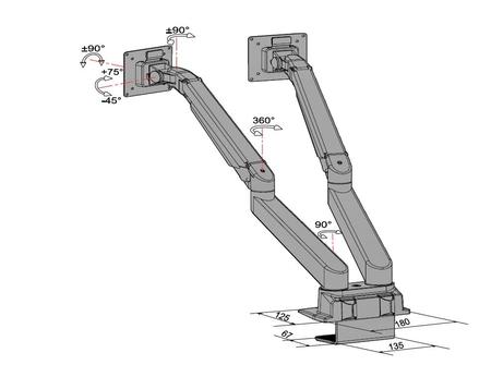 Multibrackets M VESA Gas Lift Arm Dual Side by Side stativ - justerbar arm - for 2 LCD-skjermer - svart HD (7350073734207)