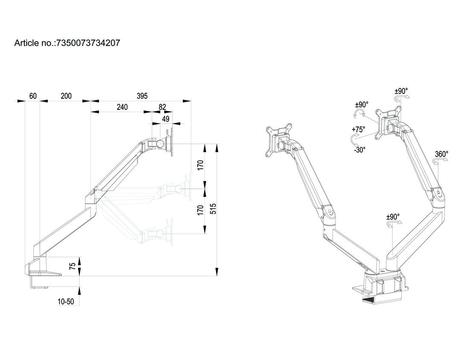 Multibrackets M VESA Gas Lift Arm Dual Side by Side stativ - justerbar arm - for 2 LCD-skjermer - svart HD (7350073734207)