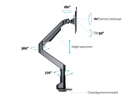 MULTIBRACKETS bordstativ gass arm XL HD Svart ,Maks VESA 200x200, 21Kg, 15-49" (7350073737123)