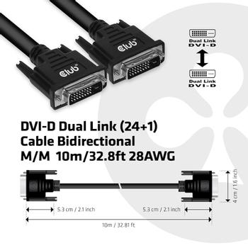 CLUB 3D Club3D DVI-Kabel  Dual Link (24+1) bidirektional 10m St/St retail (CAC-1220)