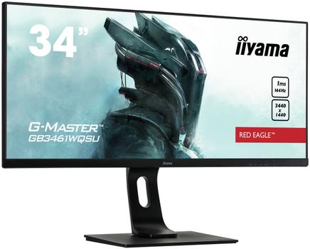 IIYAMA G-MASTER Red Eagle GB3461WQSU-B1 - LED monitor - 34" - 3440 x 1440 UWQHD @ 144 Hz - ADS-IPS - 350 cd/m² - 1000:1 - 1 ms - 2xHDMI, 2xDisplayPort - speakers - matte black (GB3461WQSU-B1)