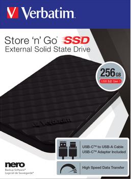 VERBATIM Store 'n' Go portable SSD USB 3.2 Gen1 256GB Black USB-C (53249)
