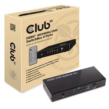 CLUB 3D 4-Ports Uhd 4K 60Hz HDMI Switch W/ Remote (CSV-1370)