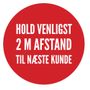 OnlineSupplies Gulvmarkering Ø40cm rød hvid skrift "hold venligst 2m afstand til næste kunde"