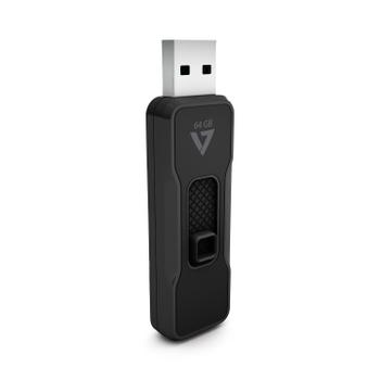 V7 64GB FLASH DRIVE USB 2.0 BLACKRETRACTABLE CONNECTOR MEM (VP264G)