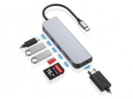 CONCEPTRONIC 6in1 USB3.1/ C->2xUSB 3.0, HDMI, SD/ TF Kartenleser (DONN02G)