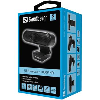 SANDBERG Webcam USB Webcam 1080p 80-grad klämma/ fot/ tripod mono USB-1,2m PC/Mac (133-96)