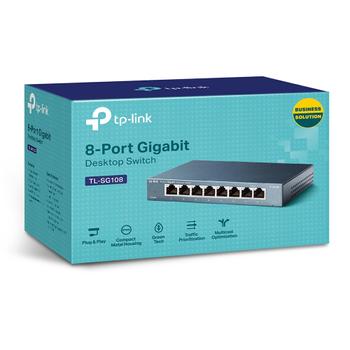 TP-LINK 8-port Metal Gigabit Switch 5 10/ 100/ 1000M RJ45 ports supports GMP Snooping IEEE 802.1p QoS Plug and Play metal case (TL-SG108)